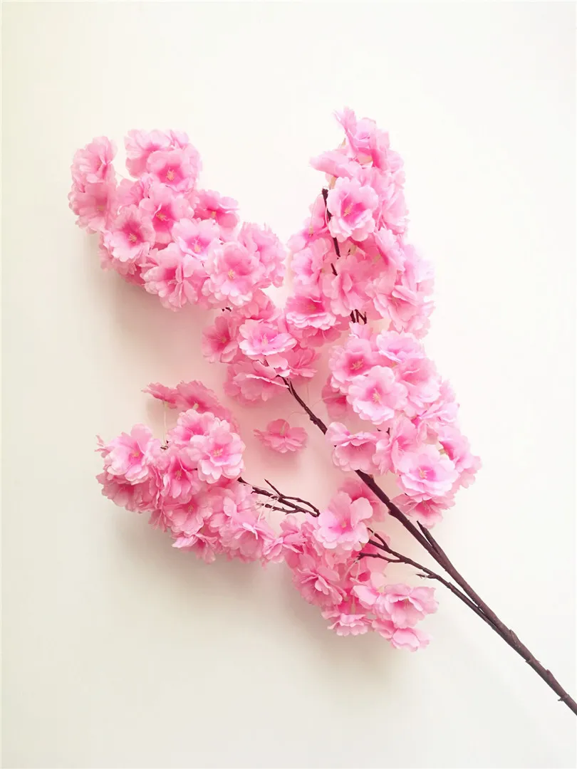 Sahte Kiraz Çiçeği Şubesi Daha Fazla Çiçek Başları Sakura Ağacı Kök 10 Renk Düğün Ağacı Dekorasyonu Yapay Dekoratif Çiçekler