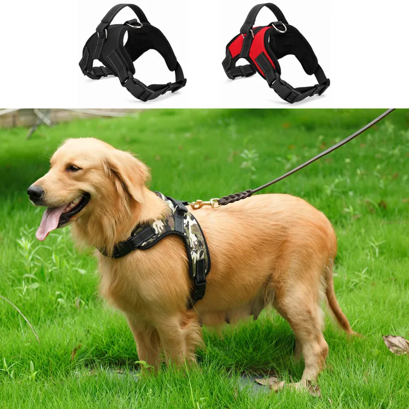 Justerbar hund Harness Vest Collar Oxford Tyg Big Dog Rep Collar Handrem Pet Traction Rope för medelstora stora husdjur