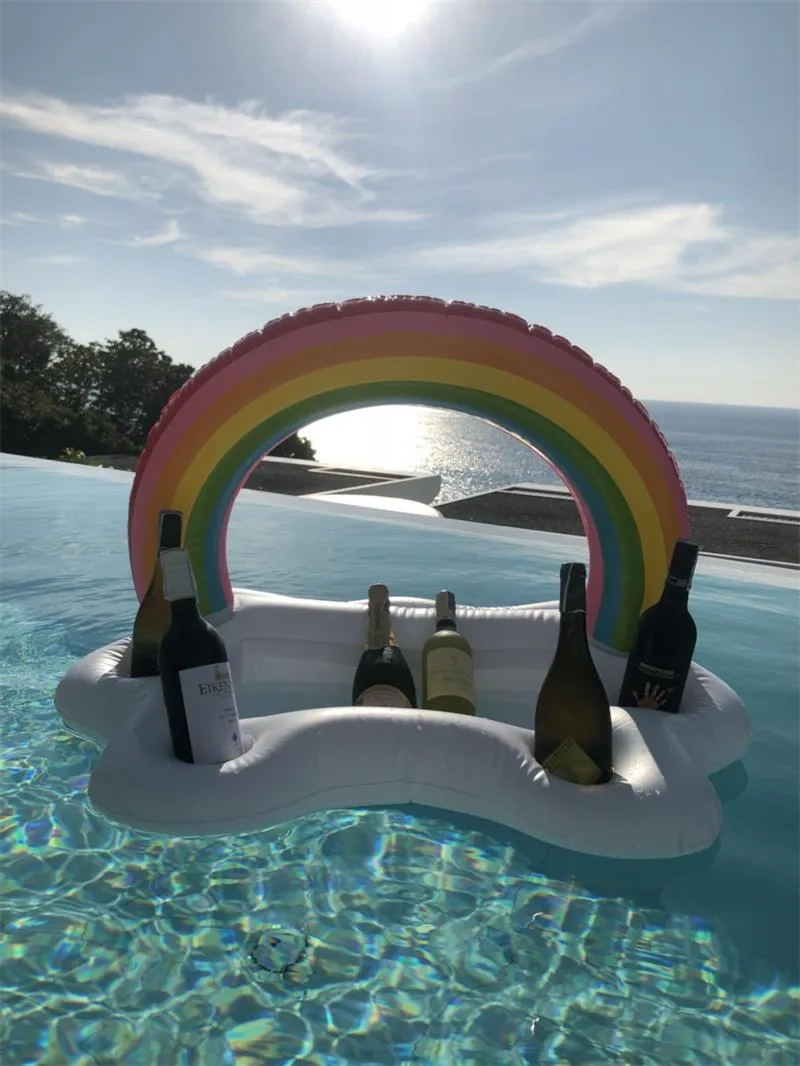 Beautiful Rainbow Arches Inflatable Cup Holder Ice Bar Flaky Clouds Water Coaster Pool Float Drink Cups Seat Support On The Water 35xr X