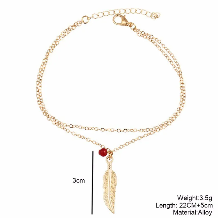 Bracelete de tornozelo étnico simples Corrente de tornozelo Feather Anklet Halhal Jóias Pulseras de praia Tobilleras Mujer8069760