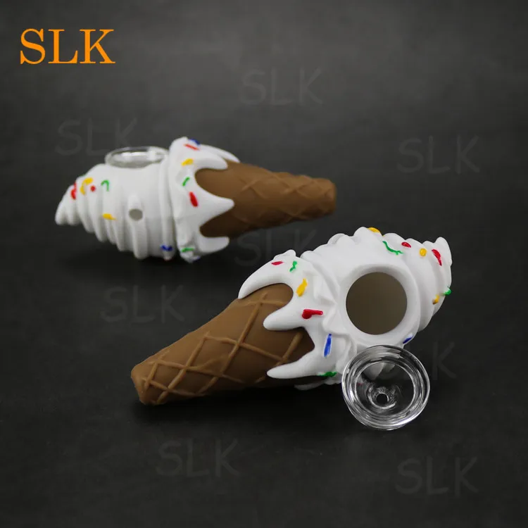 Modern design silicone pipe ice cream dry herb rubber smoking pipes stash glass little pipe bowl silicon water bong best-quality