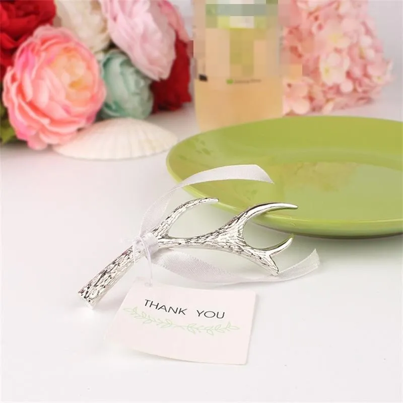 Creative stainless steel Antler Shape Beer Bottle Opener Wedding Favors and Gifts Wedding Supplies + DHL Free Shipping