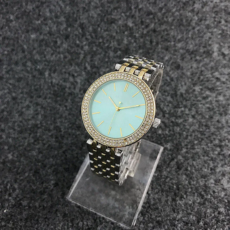 Fashion M design Brand Women's Girl Crystal Dial Band Stainless Steel Band Quartz Watch M6056-1