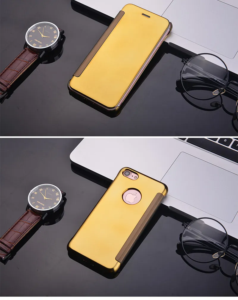 2018 Ny stil Clear Plating Mirror Flip Case till iPhone 7 6 6s Plus Cover Slim Cover för iPhone 7 Plus Rensa telefonfall Gratis frakt