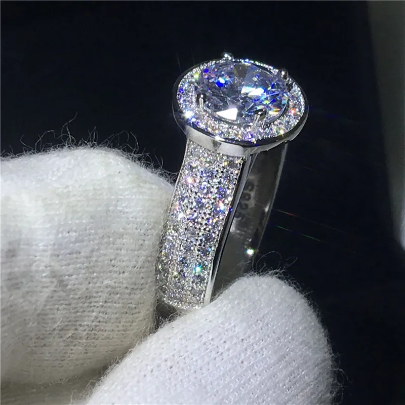 Anello solitario in argento sterling 925 con incastonatura a pavé 5A Sona Cz Fedi nuziali fidanzamento con anelli da sposa