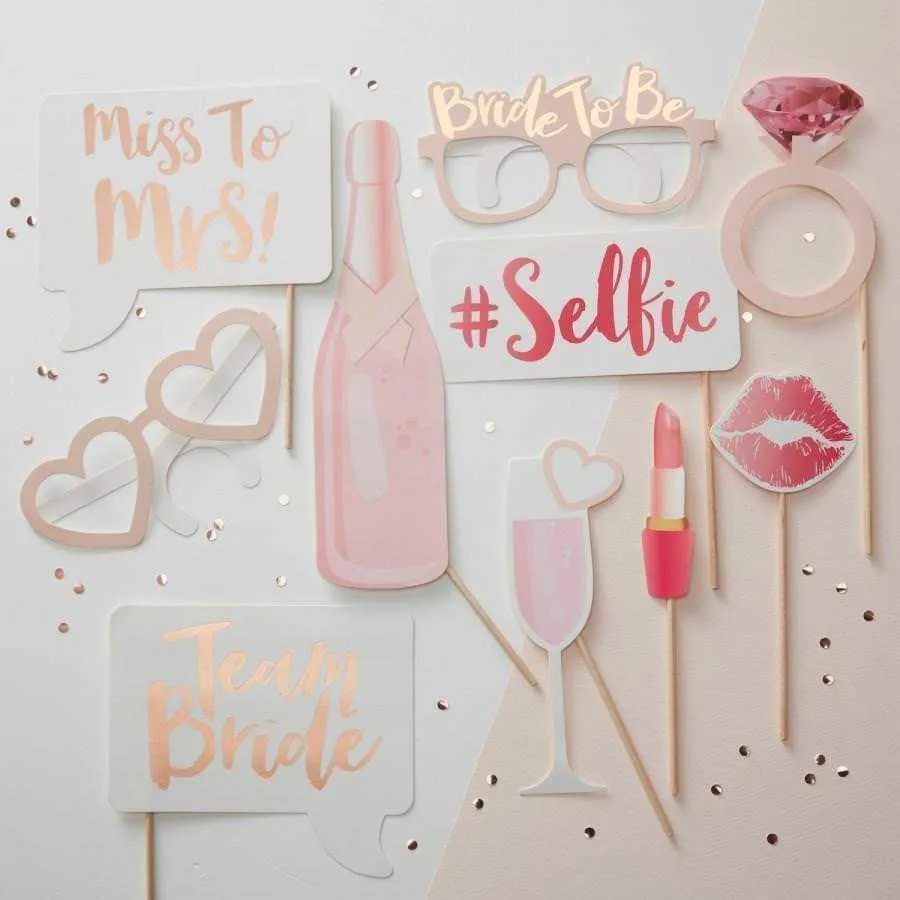 Hen Party Rose Gold Team Bride Photo Booth Rekwizyty alternatywna gra - panna młoda zespołu