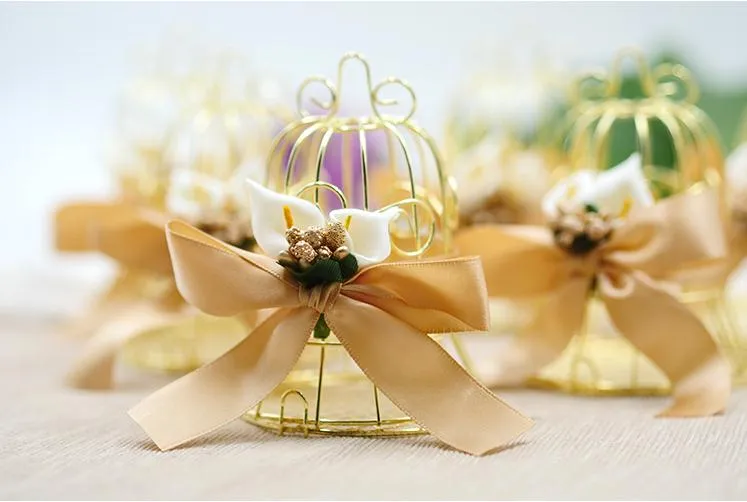 Unique Simple Golden Metal Bird Cage Birdcage Box Candy Boxes Wedding Events Christmas Valentine 's Gift Favor SN1265