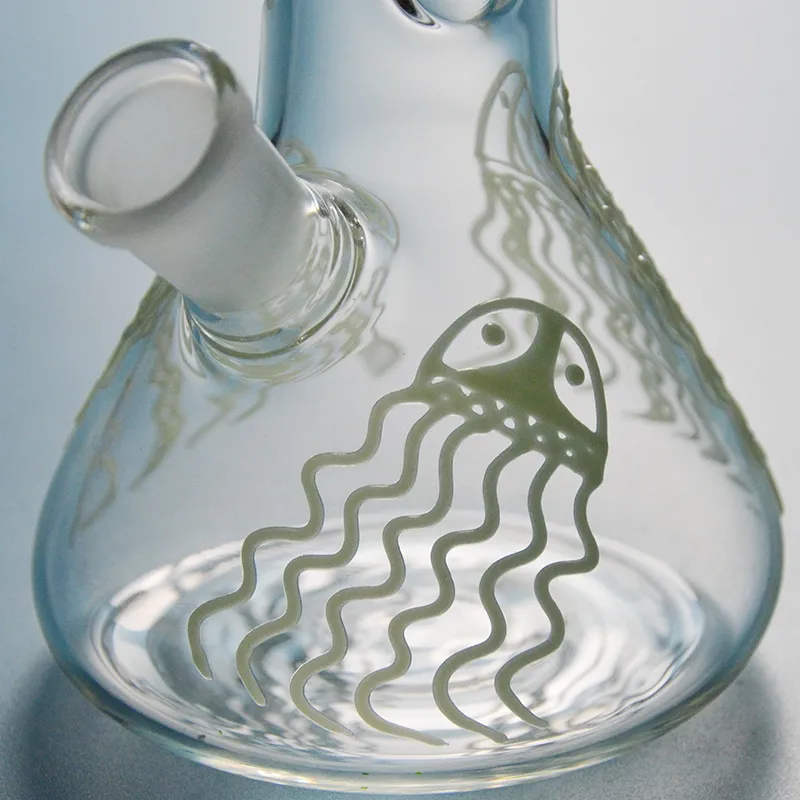 Grandir dans le noir narguilé bécher Bong Tube droit méduse Dab plates-formes conduites d'eau en verre 18.8mm Joint Fluorescent GID04