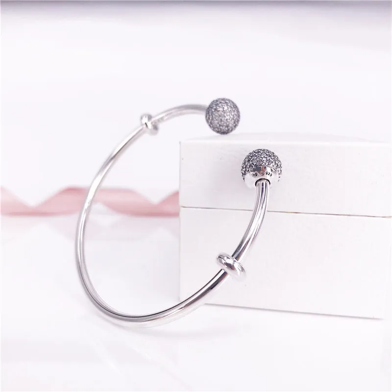 Auténtico brazalete abierto, S925 Sterling Silver Women Bangle Open Bangle Jewelry Fit DIY Beads and Charms