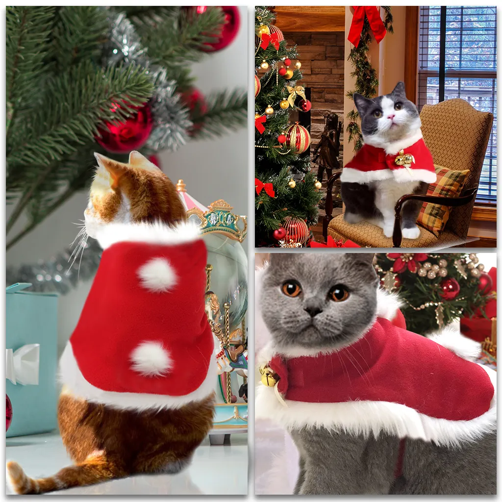 크리스마스 파티 애완 동물 망토 키티 의상 고양이의 목도리 망토 고양이 산타 클로스의 부드러운 두꺼운 패브릭 애완 동물 정장 강아지 새끼 고양이 작은 애완용