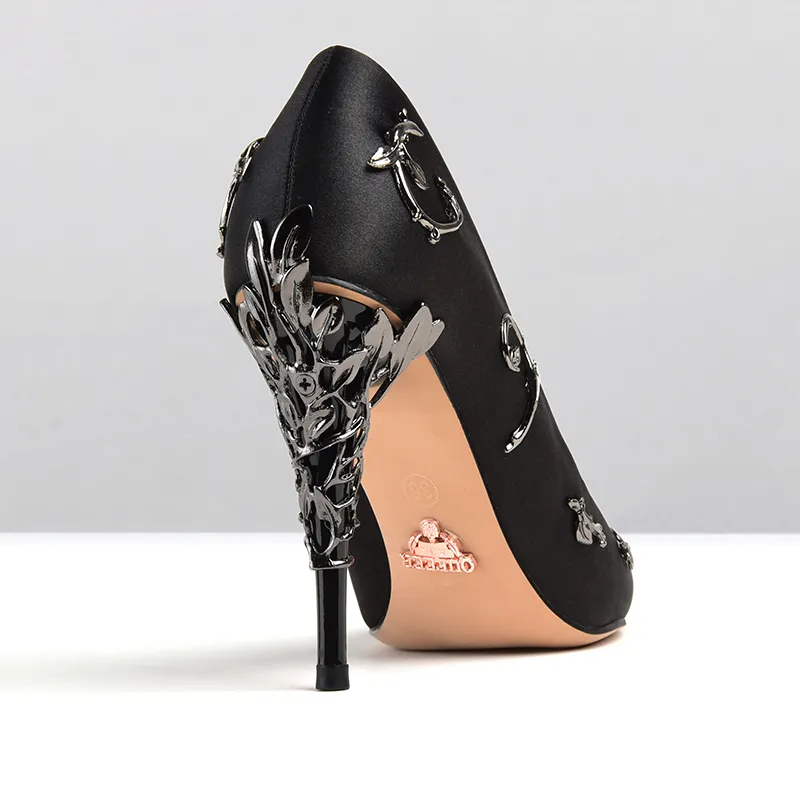 2021ファッション結婚式の靴ピンクブルーブライダル尖ったエデンポンプ女性ハイヒール9 cmイブニングカクテルウエディングパーティーのための葉の靴