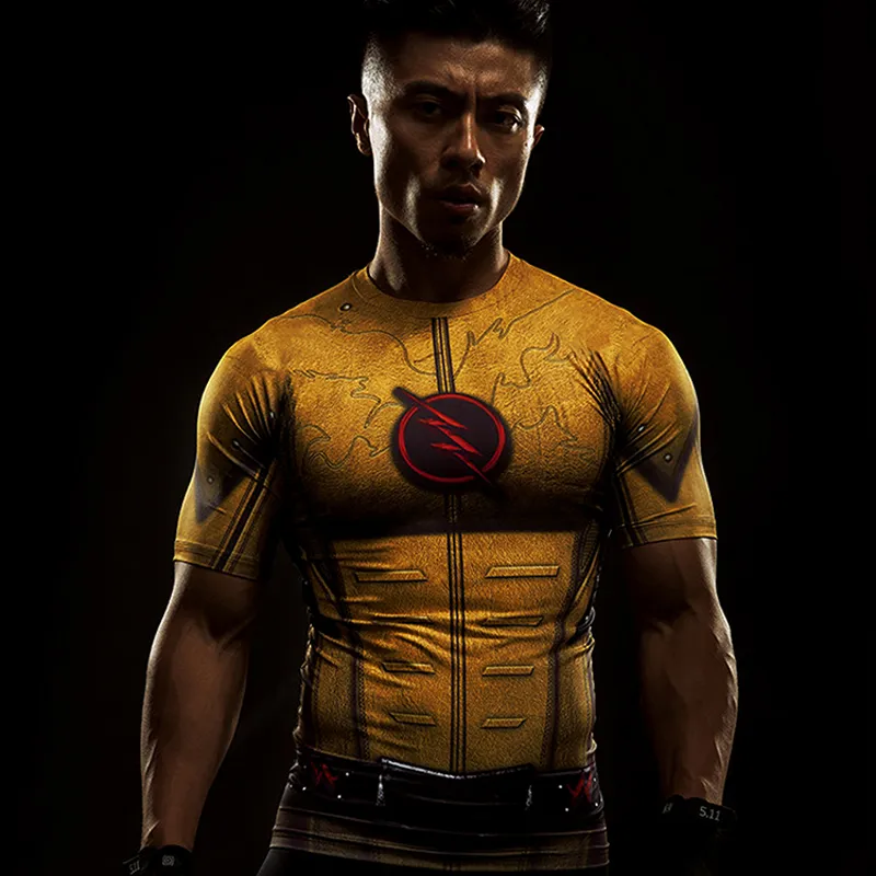 2017 Costume Cosplay Reverse Flash 3D Stampato T-Shirt Camicia a Compressione Manica Corta da Uomo Vestiti Raglan Fitne