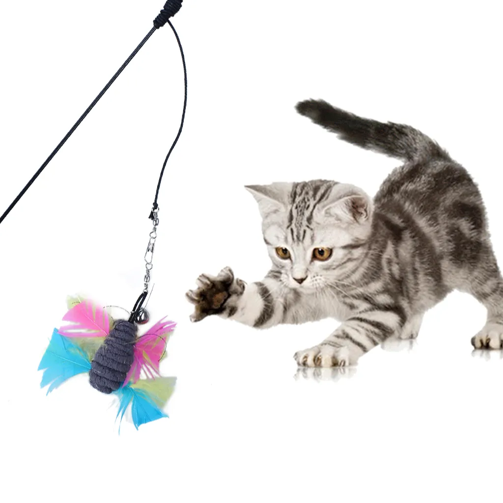 Jouets à Plumes pour Chats avec Cloche et Ventouse,Interactif Chatons  Baguette Teaser Canne a Peche pour D'intérieur