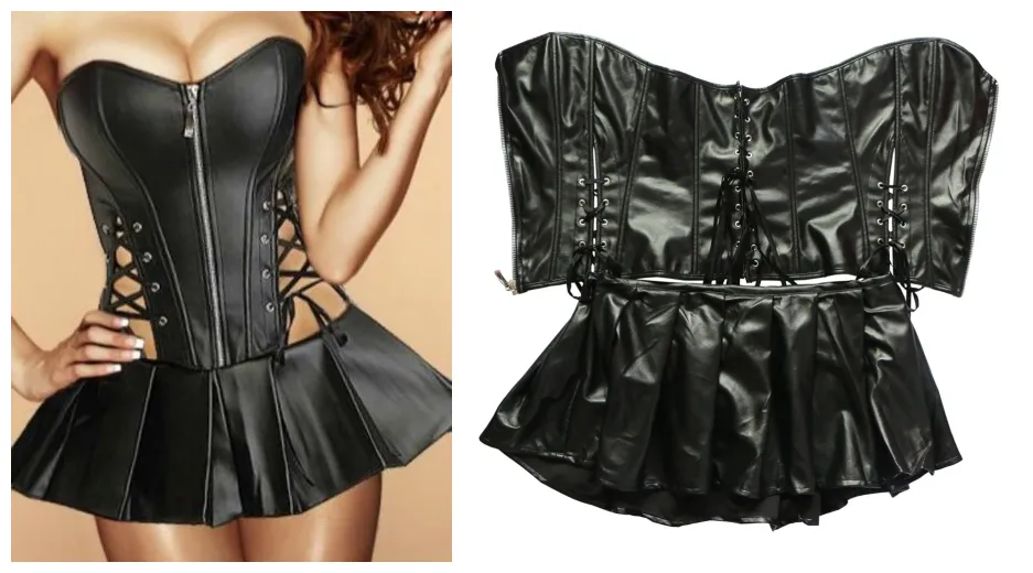 leather corset and skirt