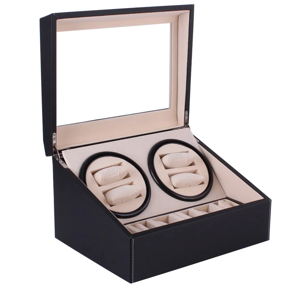 Automatische mechanische horlogeopwinders Zwart PU-leer Opbergdoos Collectie Horloge Display Sieraden US plug Winder Box