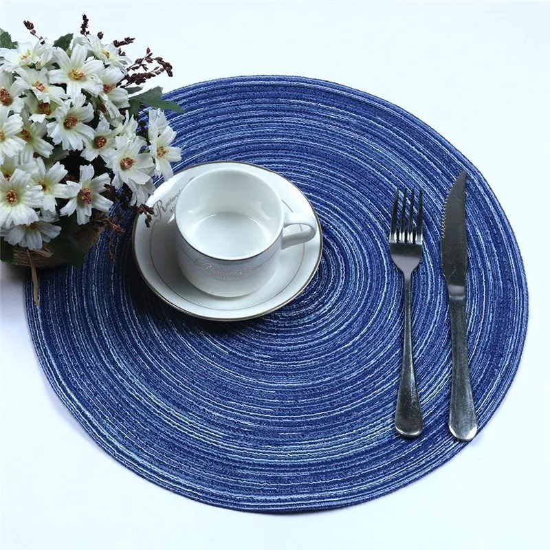 Round Placemats Set Of 4 Woven Placemats Washable Braided Table Mats For Dining Table Heat Resistant Non-Slip Circle Place Mats(Black