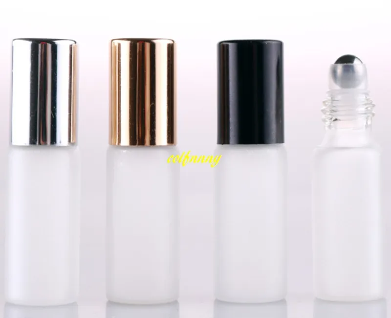 200pcs/lot 5ML Frosted Glass Roll On bottle 5CC Stainless Steel Roller Ball Essential Oil Matte Bottles 17*57mm