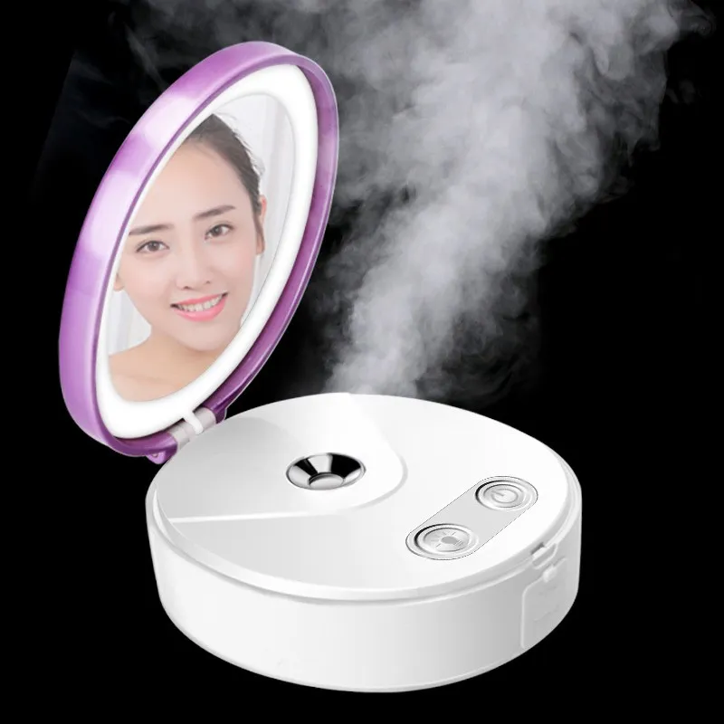 Multifunctionele Draagbare Make-up Cosmetische Lichten Spiegel Nano Mist Spuit Facial Body Steamer Moisturizing Face Power Bank