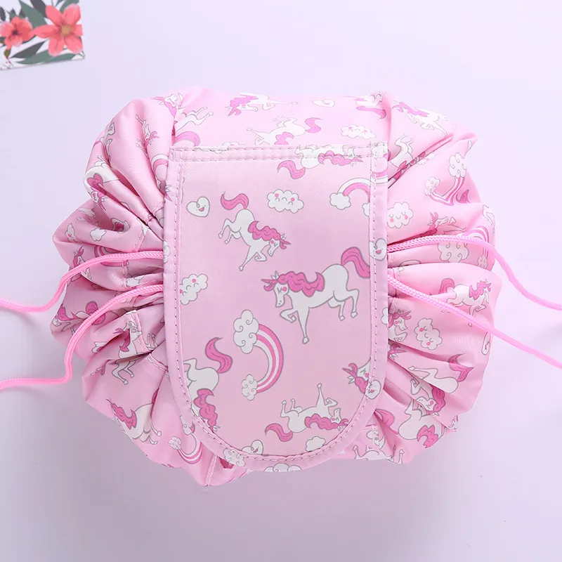 3pcs Lazy Toalettry Bag Drawstring Polyester Makeup Travel Väskor Flamingo Kosmetisk väska