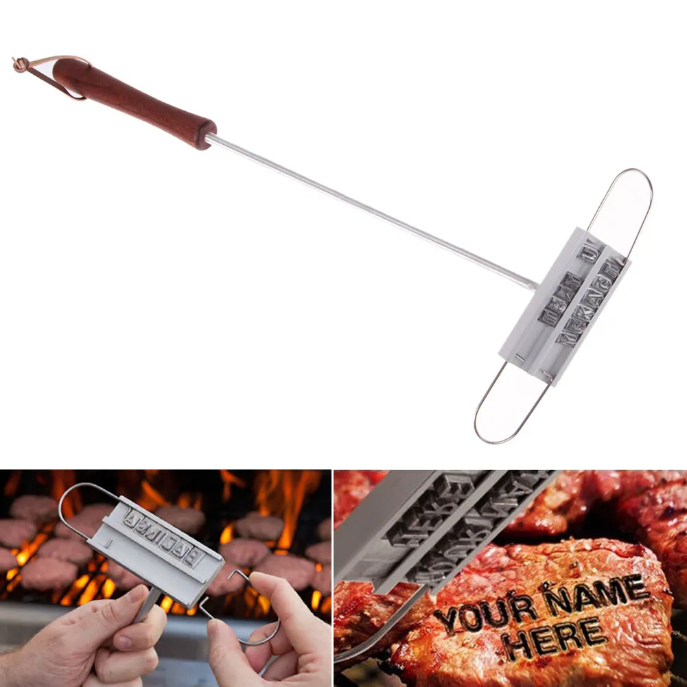 BBQ Branding Iron Set Tools With Changeable 55 Letters Fire Branded Imprint Alfabeto Alluminio Cottura all'aperto per grigliare carne di bistecca