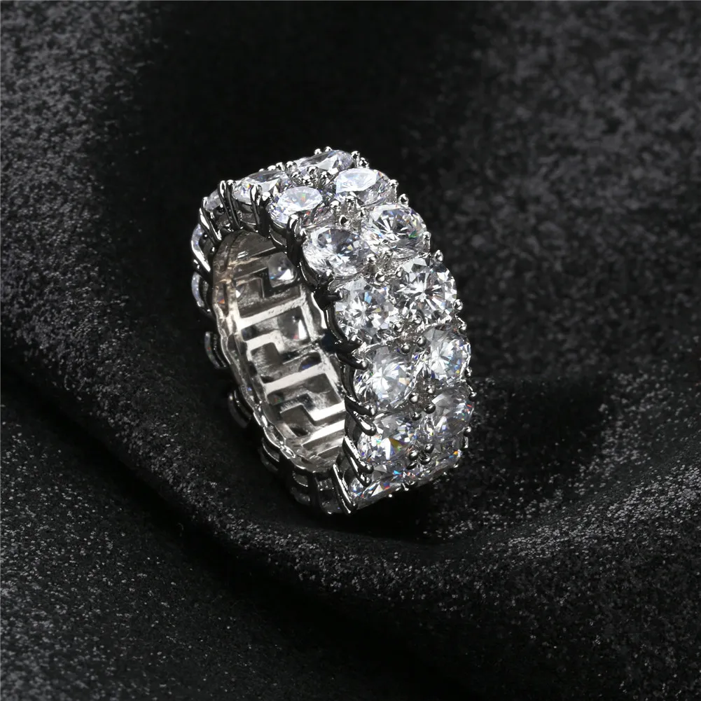 Hip Hop Iced Out Copper Goldsilver Color Plated Micro Pave CZ Stone 2 Row Round Ring Men Women Warm Bijoux9429449