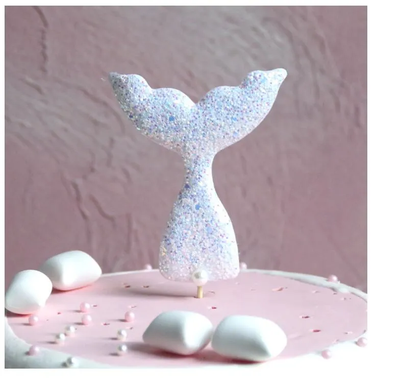 Glittering Mermaid Tail Cake Topper Under Party Decoration The Sea Ocean Theme Birthday Cupcake Decor Wedding Baby Shower Supplies