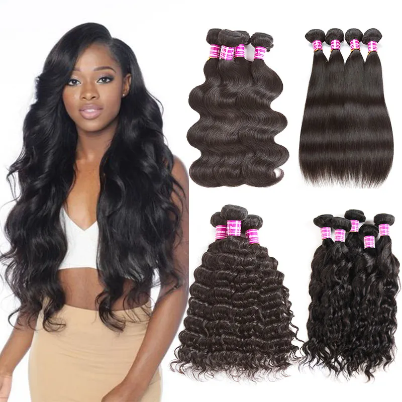 Raw Virgin Indian Hair Extensions Kroppsvåg Straight Deep Wave Buntar Vattenvåg Kinky Curly Human Hair Billiga Brasilianska Human Hair Buntlar