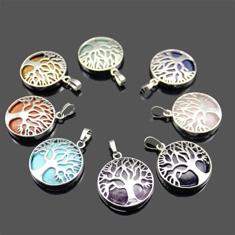 New Natural Stone Pendant Gemstone Tree of life Charms Pendant DIY Necklace For Women Men Jewelry