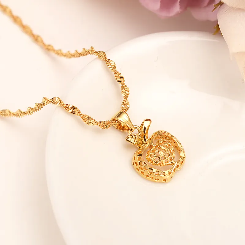 Dubai india gold apple heart Women Ethiopian Pendant Necklace 24k Fine Gold Solid Filled Jewelry Flower party wedding Gifts