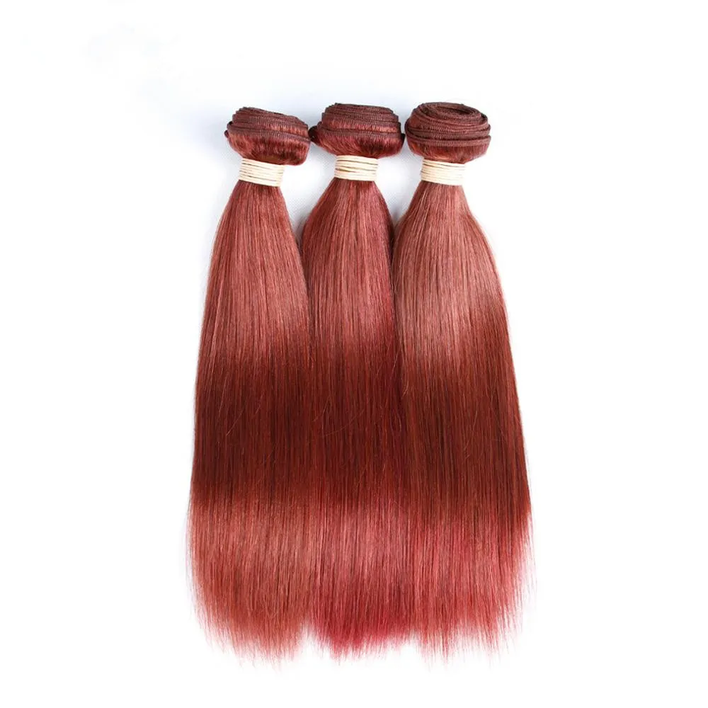 Brazilian Reddish Brown Human Hair Weave Bundles Colored #33 Auburn Virgin Remy Human Hair Extensions Straight Double Wefts 10-30"