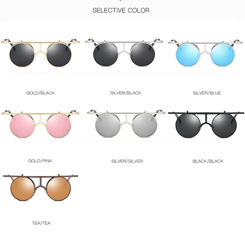 Flip Up Polarized Sunglasses Classic Steampunk Men Women Sunglasses Metal Brand Designer Vintage Glasses UV400 Wholesale Cheap