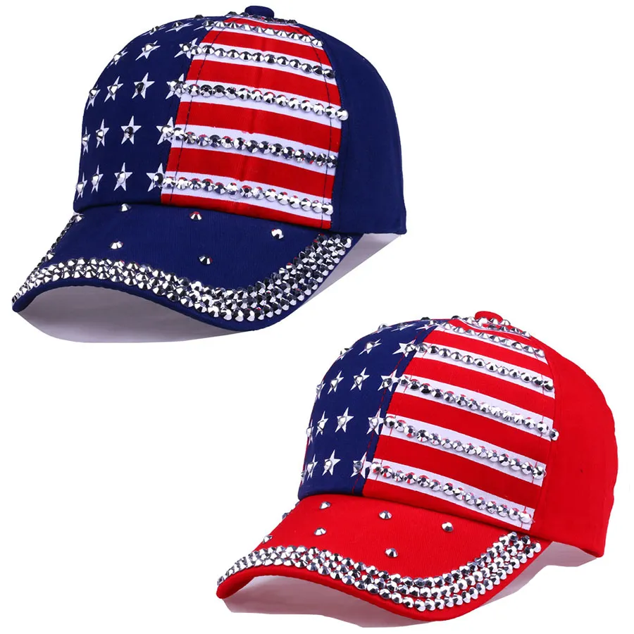 Grands enfants casquettes de baseball Été 4 juillet drapeau américain chapeau adolescent mode strass cowboy casquette loisirs étoiles rayures soleil chapeaux C4341