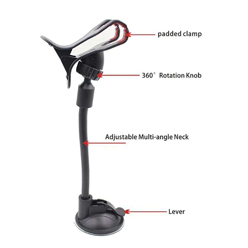 20cm long arm universale cellphone holder flexible 360 rotation windshield car holder bracket with chuck buckle support smart phone mount