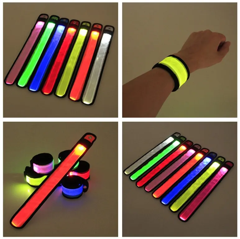 Gadget Nylon LED Snap Slap Poignet Bande Bracelet Flash Clignotant Bracelet Glowing Brassard Flare Strap Pour Party Sports DHL FEDEX EMS FREE SHIP