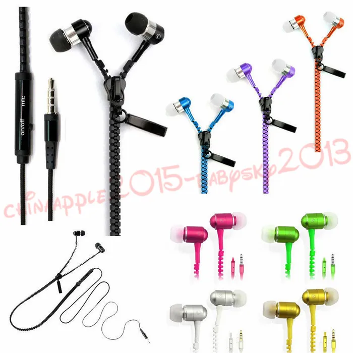 Fone de ouvido Zipper Headset 3.5mm Baixo auriculares In-Ear Zip Headphone para Iphone Samsung Telefone PC MID Ipod MP3 MP4 Player com pacote