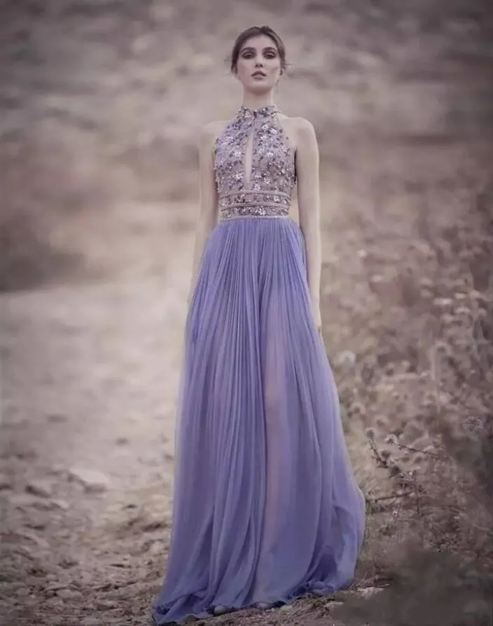 Lavender Halter Neck Embroidered Beaded Tulle Prom Dress with Zipper Back  from Dhgate Prom Dresses - price 134.47