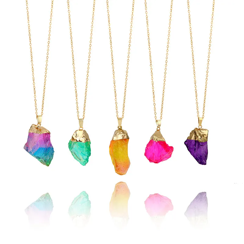 Luxe Quartz Natuursteen Kettingen Onregelmatige Crystal Druzy Healing Gemstone Hanger Gouden Ketting Ketting voor Dames Sieraden