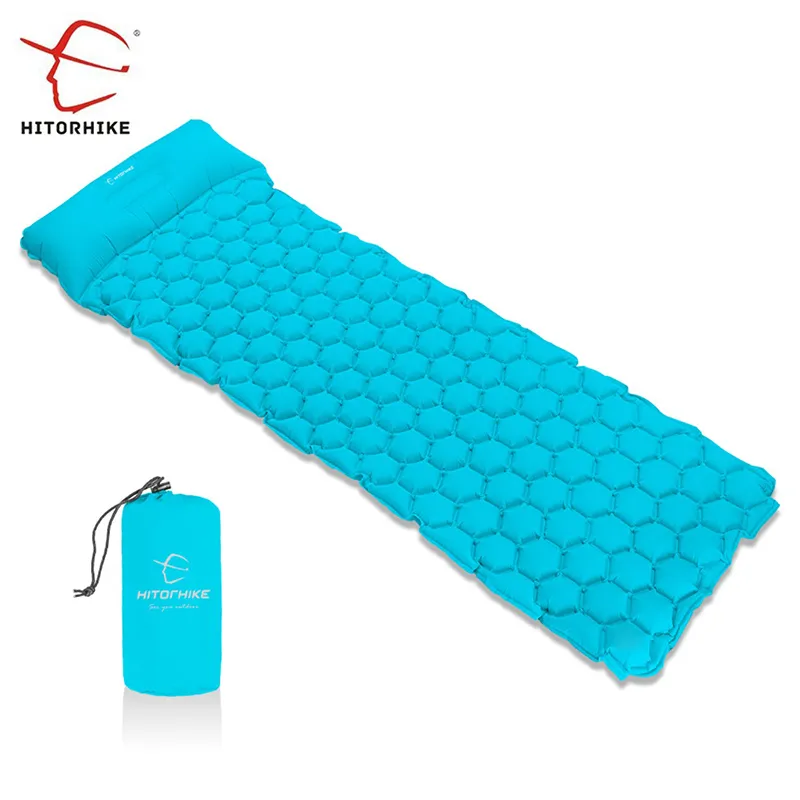 Hitorhike Inflatable mattress Cushion Sleeping Bag Mat Fast Filling Air Moistureproof Camping beach Mat With Pillow Sleeping Pad