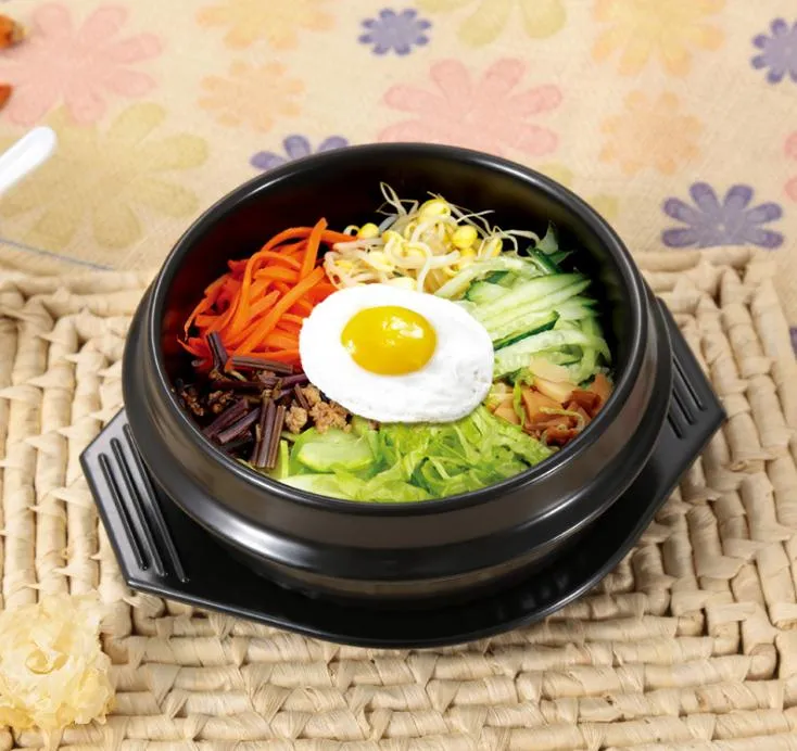 10SSet / Classic Korean Cuisine Sets Dolsot Stone Bowl Pot för Bibimbap Keramisk soppa Ramen Skålar med bricka Partihandel Sn1334