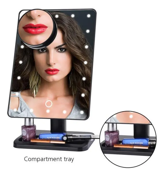Miroir de poche double face avec grossissement x1/x15 et poignée pliable, miroir de maquillage portable de voyage (noir