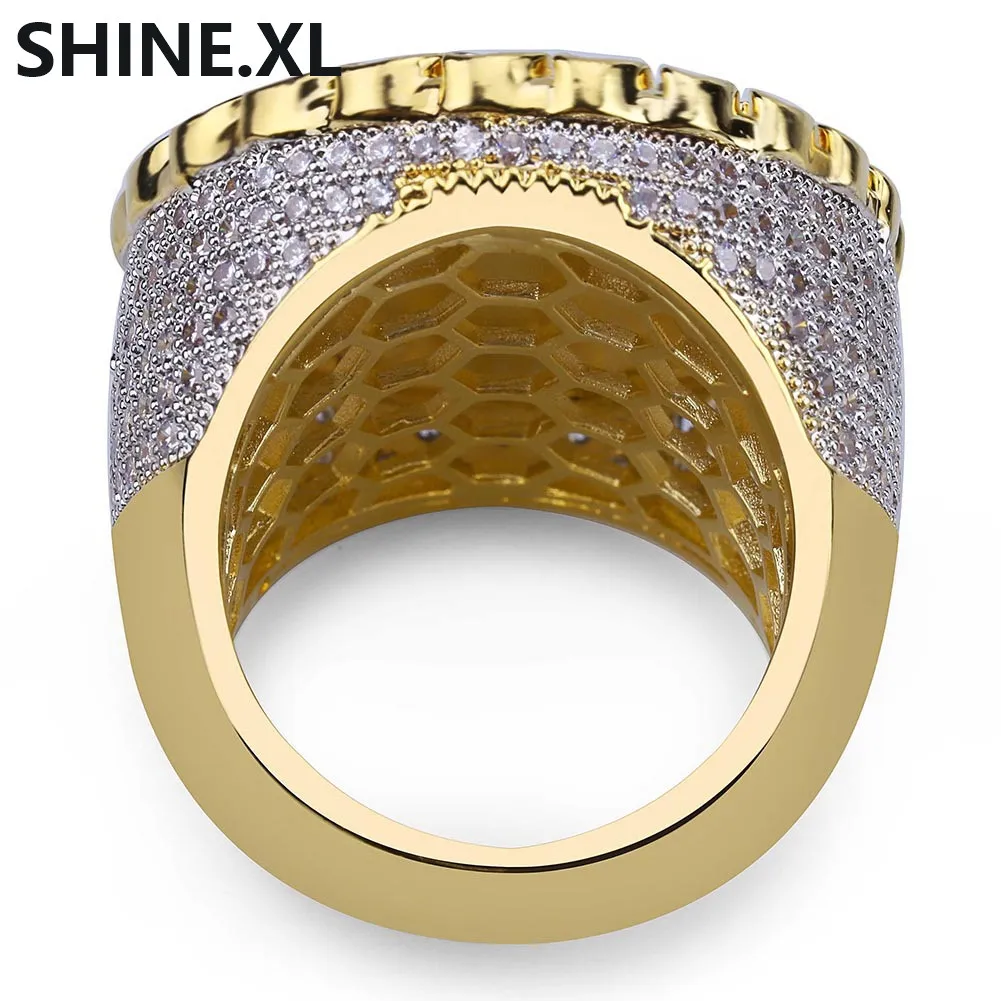 Copper Gold Color Plated Micro Paled CZ Stone Hand Round Ring Hip Hop Iced Out Men Charm smycken gåvor5580582