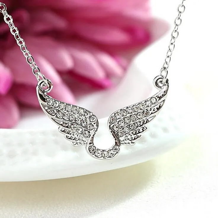 Elegant girl crystal necklace shiny plating angel wing necklaces for women nice gift Valentine's Day free ship