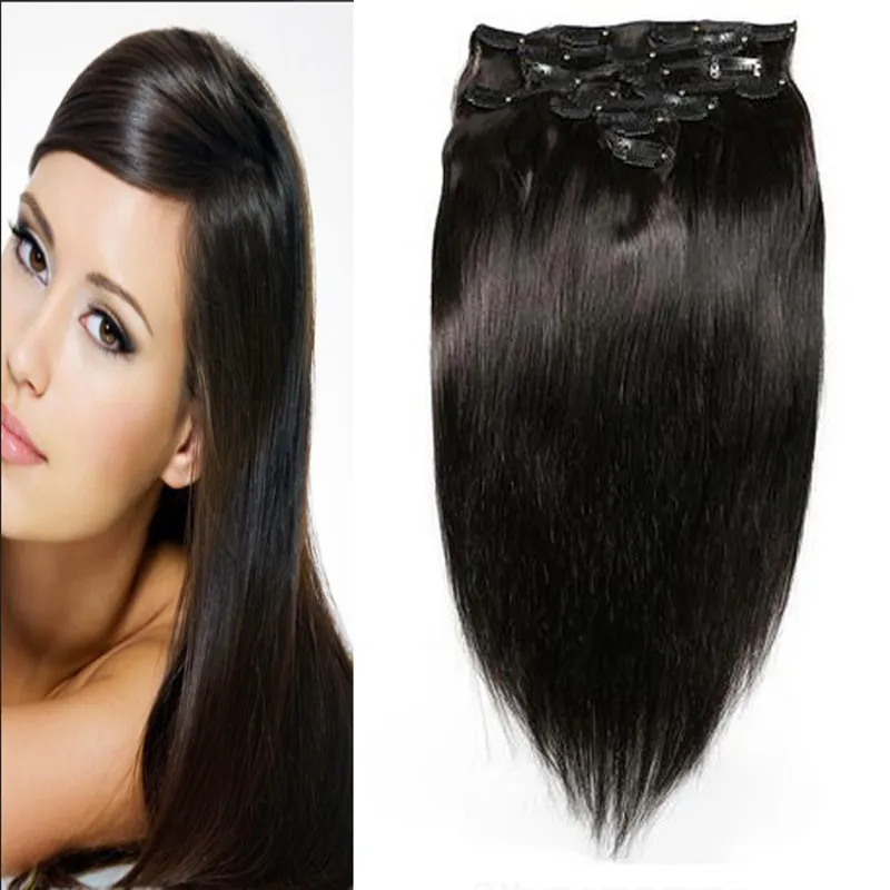 4b 4c Straight Clip In Human Hair Extensions Brazilian Remy Hair 7PCS 100g 100% Människa Naturligt hårklipp Ins Bundle