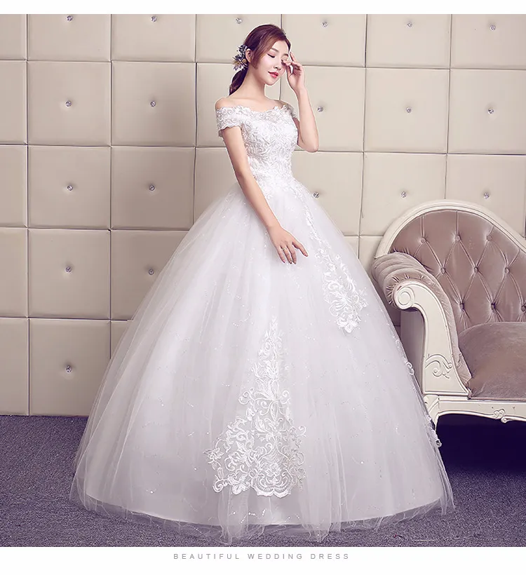 OPZC 2018 Royal Luxury Charming Wedding Dress with Exquisite Flower Pattern Sexy Boat Neck vestidos largos de fiesta elegante