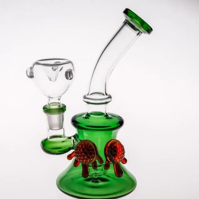 Green Hookahs With Bowl Joint 14.4mm Birdcage Perc Oil Rigs Glass Bongs Two Function 17cm