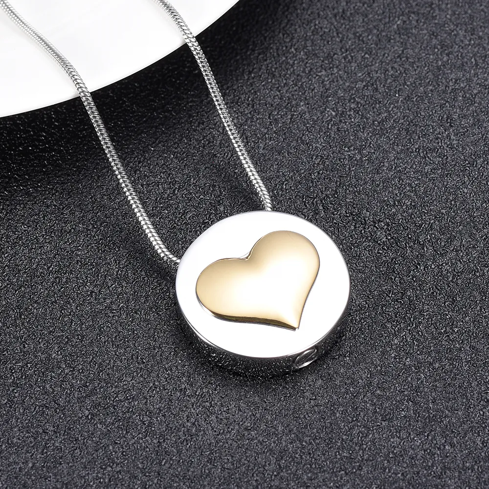 IJD10048 Gold heart necklace stainless steel cremation memorial jewelry keepsake for loved ones ashes