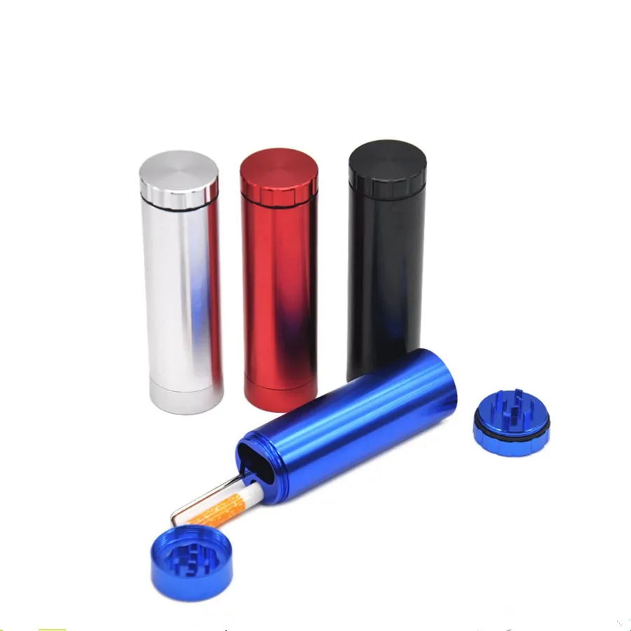 DHL Automatic Ejection Dugout Grinder with 2layers Aluminum Alloy Herb Grinder and Ceramic pipe for Tobacco Dry Herd 4 Colors