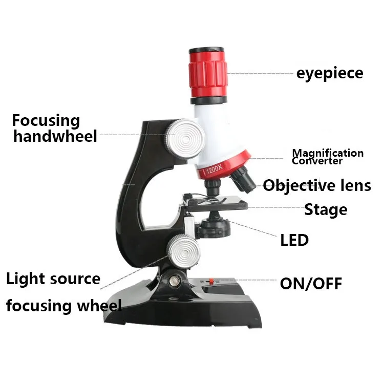 子供のステレオサイエンス顕微鏡1200xズーム生物学的顕微鏡キット洗練された科学機器のための教育的なおもちゃ