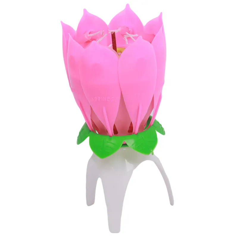 New Art Musical Candle Lotus Flower Happy Birthday Party Gift Rotating Lights Decoration 8/14 Candles Lamp