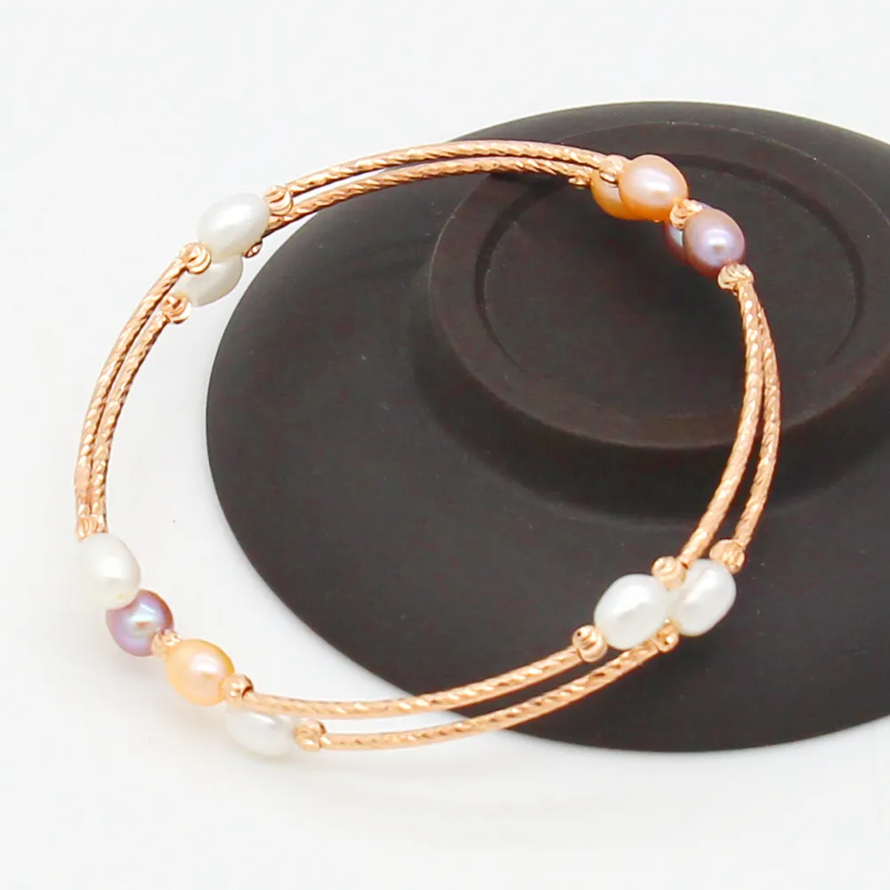 Glamour Fashion Pearl Jewelry Staffa in oro rosa con braccialetto di perle bianche d'acqua dolce